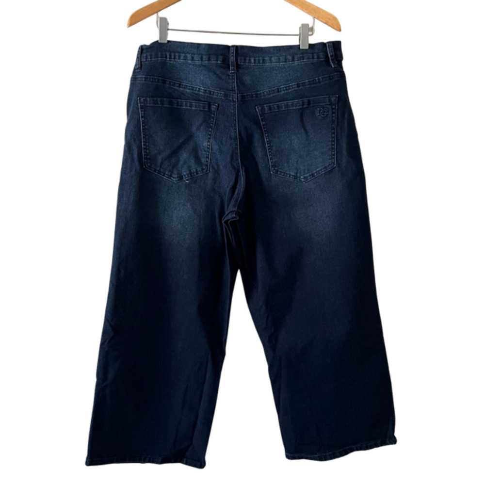 DG2 by Diane Gilman Wide Leg Crop Jeans Embroidered Frayed Hem Indigo - Picture 5 of 8